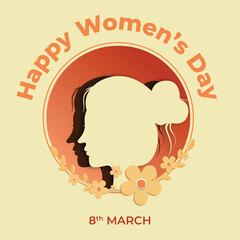 A poster for Happy Women's Day with women silhouette and flowers