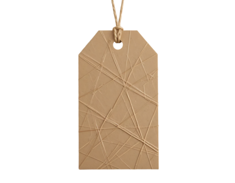Brown kraft paper tag with twine isolated on transparent background. Ideal for gift wrapping, labeling, or DIY crafting projects.