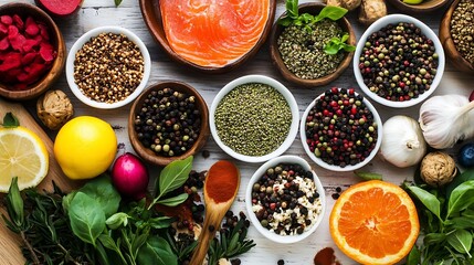 Vibrant assortment of spices and fresh ingredients for cooking and healthy eating : Generative AI