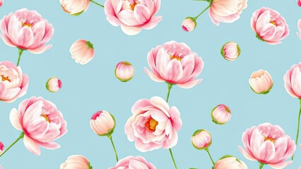 Fototapeta premium Pretty Pink Peonies Floral Seamless Pattern Pastel Flower Background