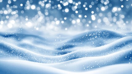 Snowy winter landscape with bokeh lights.