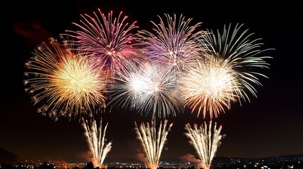 Spectacular night fireworks display lighting up the sky with vibrant colors celebrating special occasions : Generative AI