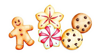 Obraz premium Delicious Christmas Cookies Gingerbread Star Chocolate Chip Peppermint