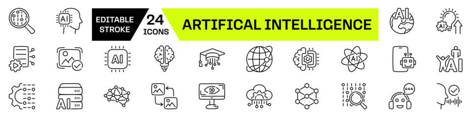 Artificial Intelligence icon set with Editable Stroke.