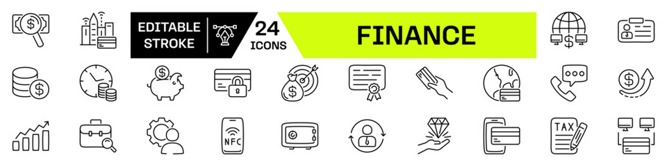 Finance icon set with Editable Stroke. Banking linear icon.