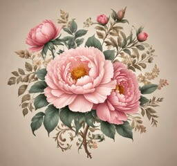 Vintage floral scroll with rose peony decorative design vector,  ornate,  filigree