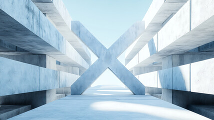 Obraz premium Abstract Concrete Structure: Geometric Pathway in Blue and White
