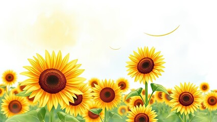 Obraz premium Vibrant Sunflowers Field Summer Blossoms Bright Yellow Flowers Nature Photography