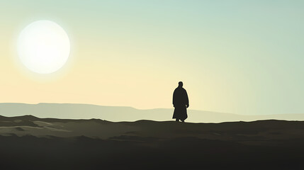 Muslim arab man silhouette. Silhouette Nomads. Illustration