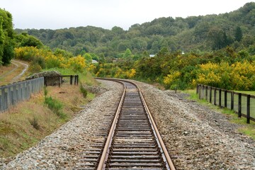 Old Railway Track in a Green Landscape – Scenic Abandoned Rails