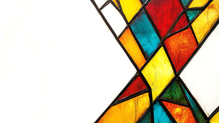 Fototapeta premium Abstract Geometric Colorful Painting with Vibrant Shapes and White Background