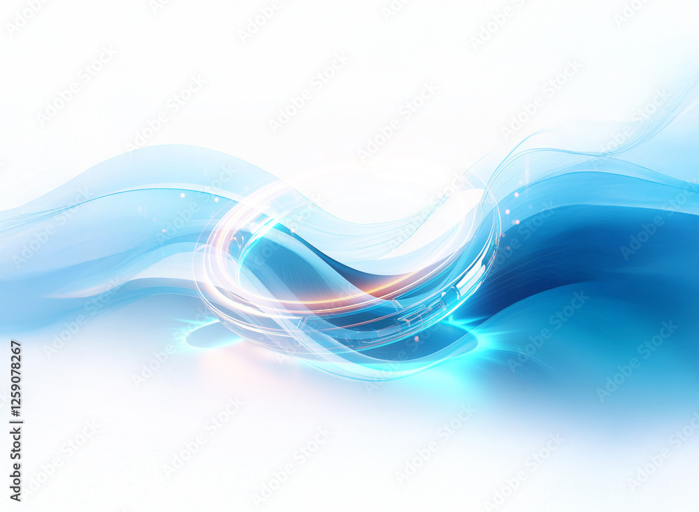 Poster double exposure abstract image featuring light blue and white flowing shapes creating a dynamic, eth
