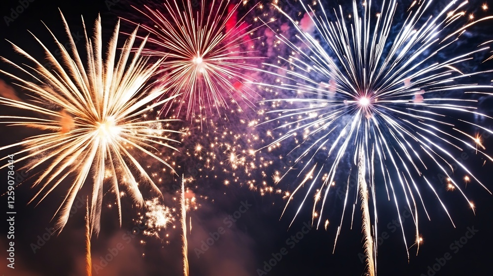 Poster colorful fireworks exploding in the night sky celebrating a festive event : generative ai