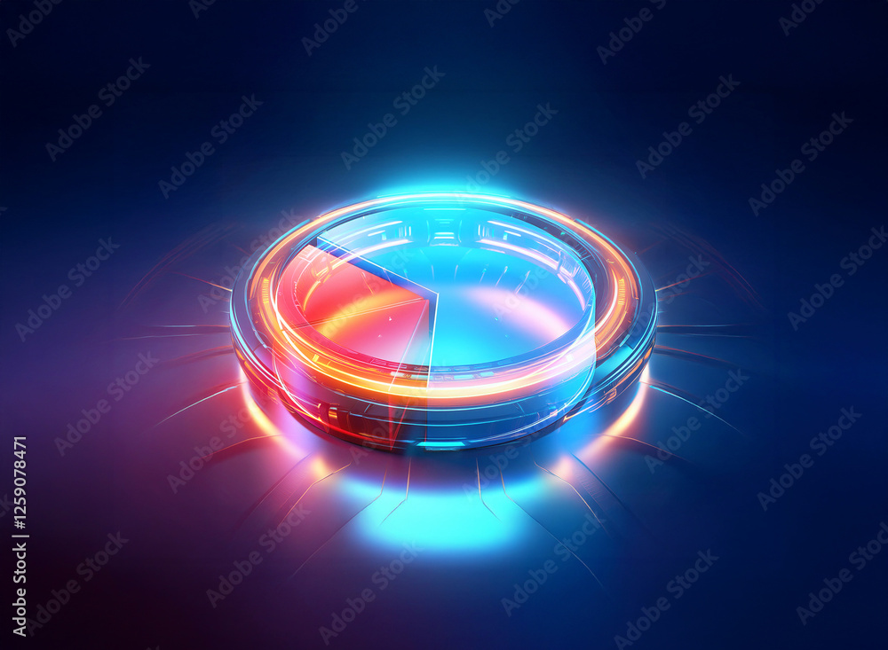 Aufkleber futuristic segmented circle with double exposure effect. glowing blue and red hues on a dark backdro