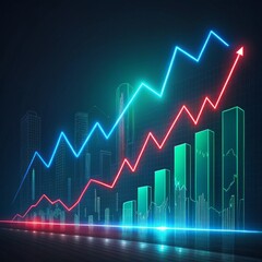 Neon Cityscape Dual Rising Stock Market Graph, Abstract, Financial Growth, Stock Market stock market, financial growth