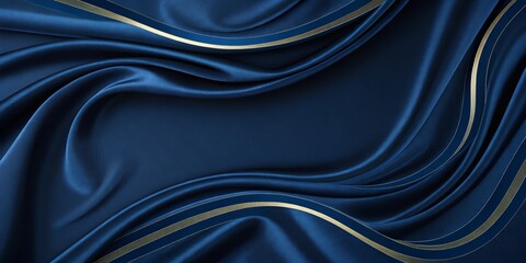 Fototapeta premium Navy Blue Silk Drape with Gold Accents Abstract Composition, Elegant Texture, Luxurious Design, Background, 3D Render, Silk Fabric Luxury, Texture