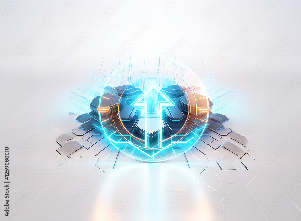 Poster a luminous arrow pointing upwards is centrally displayed using a double exposure effect, creating a 