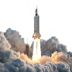 Space Shuttle Launch Dramatic 3D Render, Smoke and Fire, Ascent, Rocket, Space Exploration Space travel, rocket launch