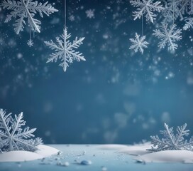 Winter snowflakes falling on a blue background with a modern card set element ,  blue,  modern