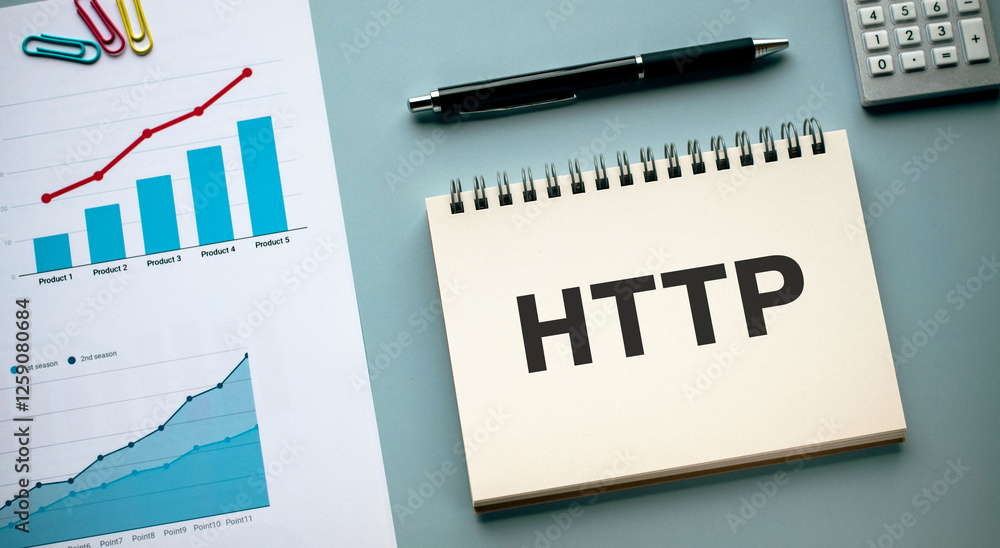 Poster there is notebook with the word http. it is an abbreviation for hyper text transfer protocol as eye-