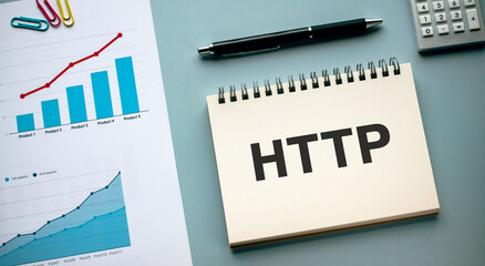 There is notebook with the word HTTP. It is an abbreviation for Hyper Text Transfer Protocol as...