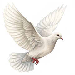 Obraz premium White Dove in Flight Digital Painting, Wings Spread, Peace Symbol, Bird Illustration. Dove, Peace