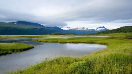 Breathtaking Scenic Landscape Featuring Mountain and River with Lush Greenery : Generative AI