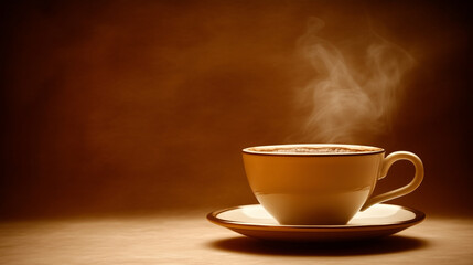 Fototapeta premium Steaming coffee cup in a minimalist setting, evoking warmth and simplicity