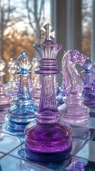 Close up glass chess set high resolution hd picture