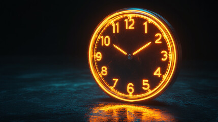 Abstract glowing clock on dark background with copy space for text,time management business deadline concept.