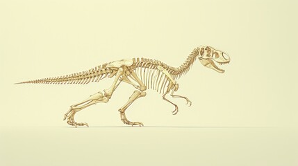Fototapeta premium A highly detailed 3D rendering of a dinosaur skeleton in a walking pose. The realistic bone structure is perfect for educational, scientific, and artistic purposes. AI generated.