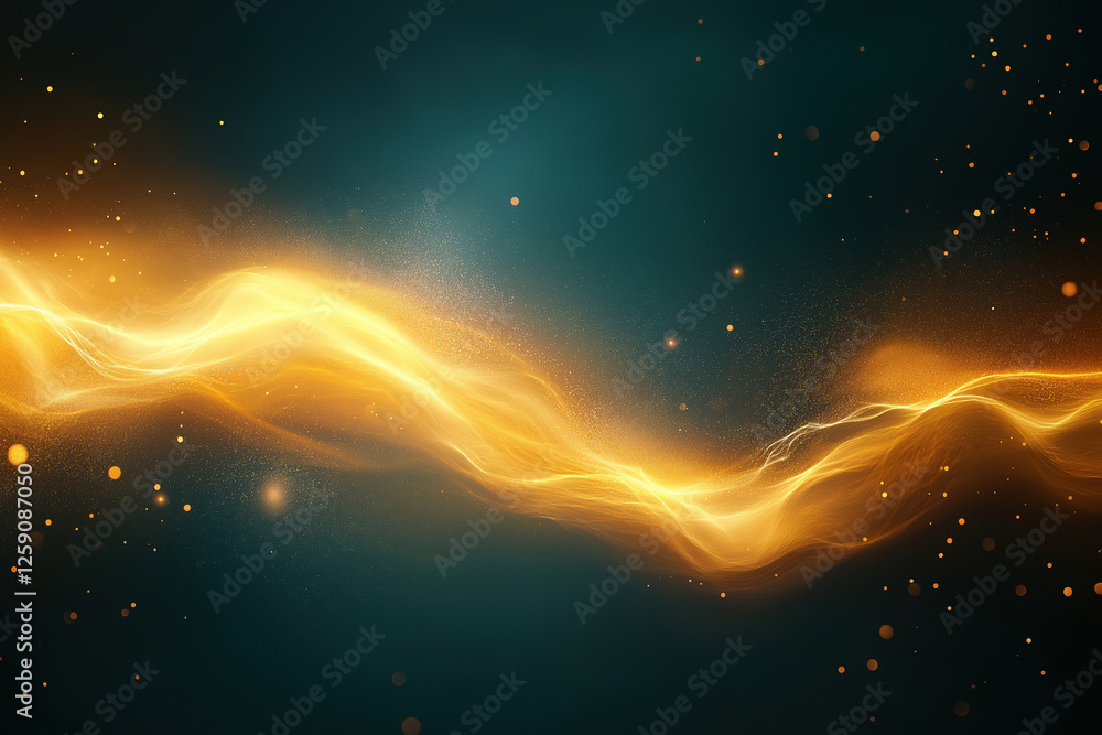 Poster golden light swirls create a mesmerizing abstract pattern in dark background