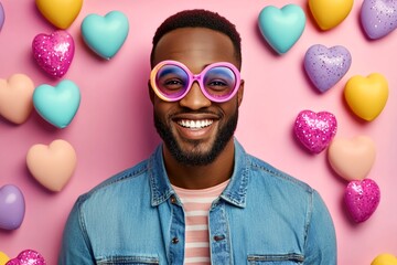 Commercial ad campaign idea art. Love confession. Valentine's day greeting from man or for man: extraordinary noticeable image of loving black young guy. Manâ€™s affection. Love and elegance.