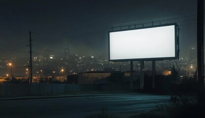 Empty billboard at night, city lights background, urban scene, mock-up