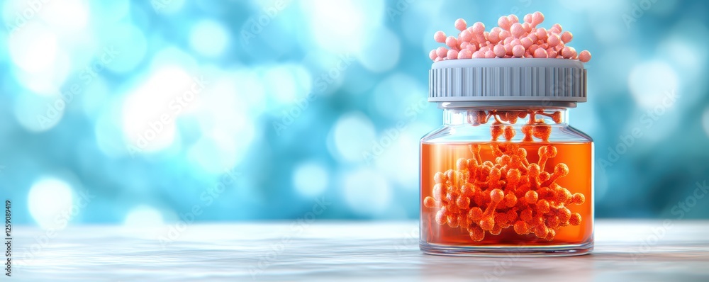 Aufkleber laboratory vial with red and pink molecular structures on reflective surface