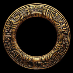 Ancient Gold Circular Frame with Hieroglyphs