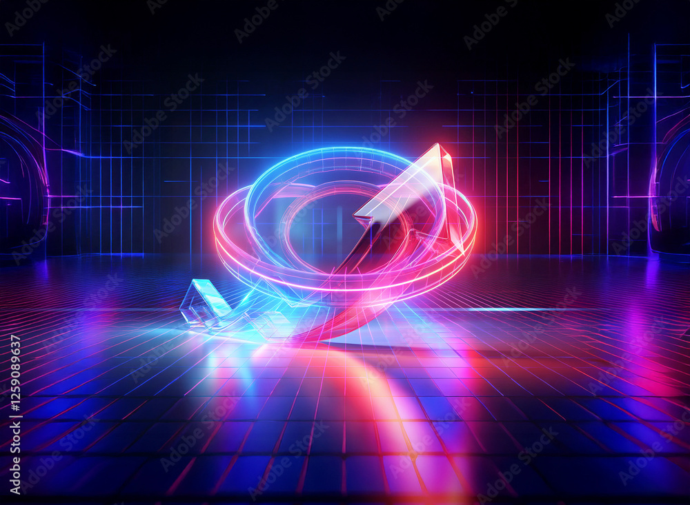 Aufkleber futuristic abstract design featuring neon glowing lines in a double exposure effect. vibrant colors 