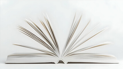 Fototapeta premium Open Book with Fanning Pages on White Background
