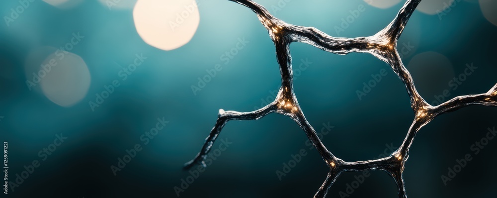 Aufkleber neural network concept with abstract glowing connections on teal background