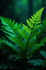 Close-up of giant ferns in the dark, giant plant, dark environment, fresh green