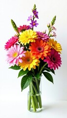 Colorful bouquet of flowers on a white background , decoration, blooms, nature