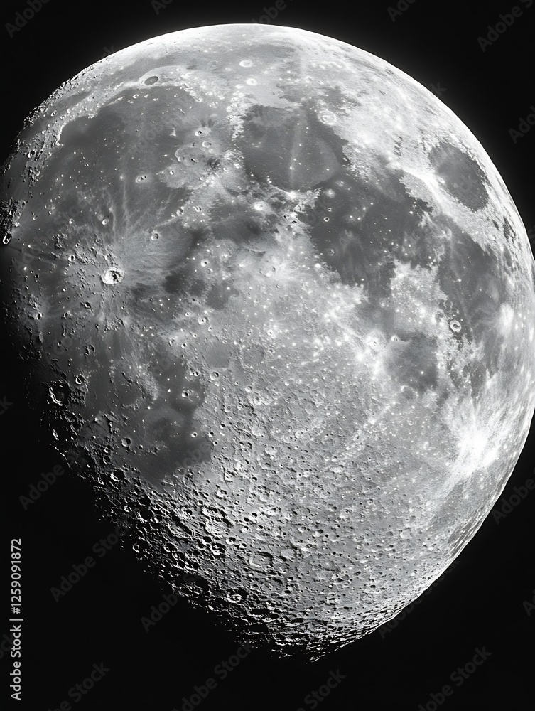 Poster stunning close-up of the moon's surface detailing craters and texture in monochrome : generative ai