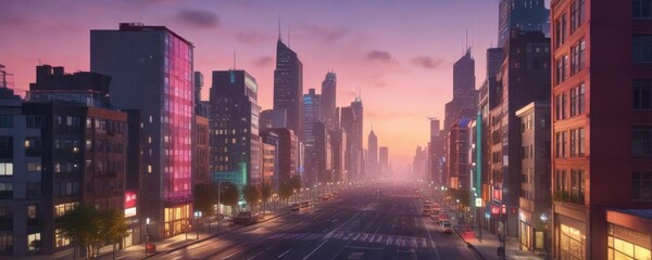 Obraz premium Colorful cityscape at dawn with gradient buildings and streets , street, gradient, architecture