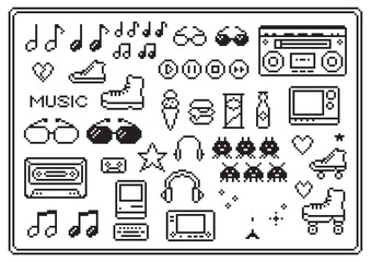 70年代80年代風　レトロアイテムのドット絵