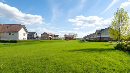 Obraz premium Suburban Houses on a Sunny Day with Green Grass