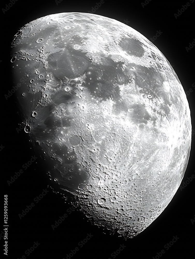 Poster stunning close-up of the moon showing craters and surface texture captured in black and white : gene