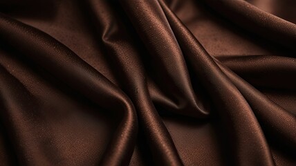 Soft rich brown satin cascades elegantly in gentle folds under warm light showcasing its smooth texture and luxurious appearance in a refined setting