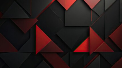 An arrangement of various geometric shapes in black and red colors forms an abstract design that captivates with its bold contrasts and modern aesthetic