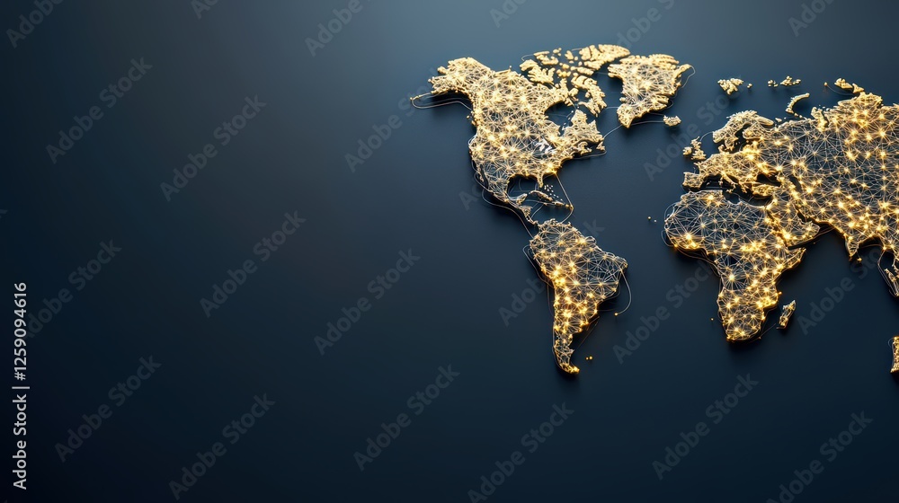 Poster glowing world map with illuminated connections on dark background