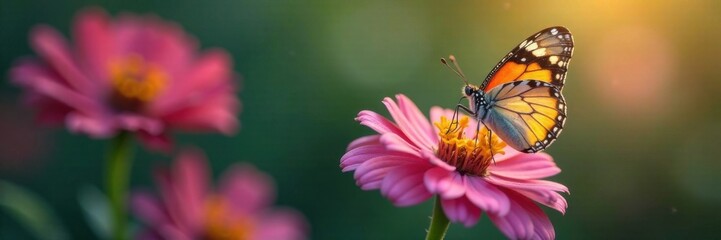 Colorful butterfly perched on a flower with delicate petals, colors, wing